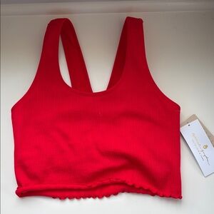 Red Ribbed Crop Top